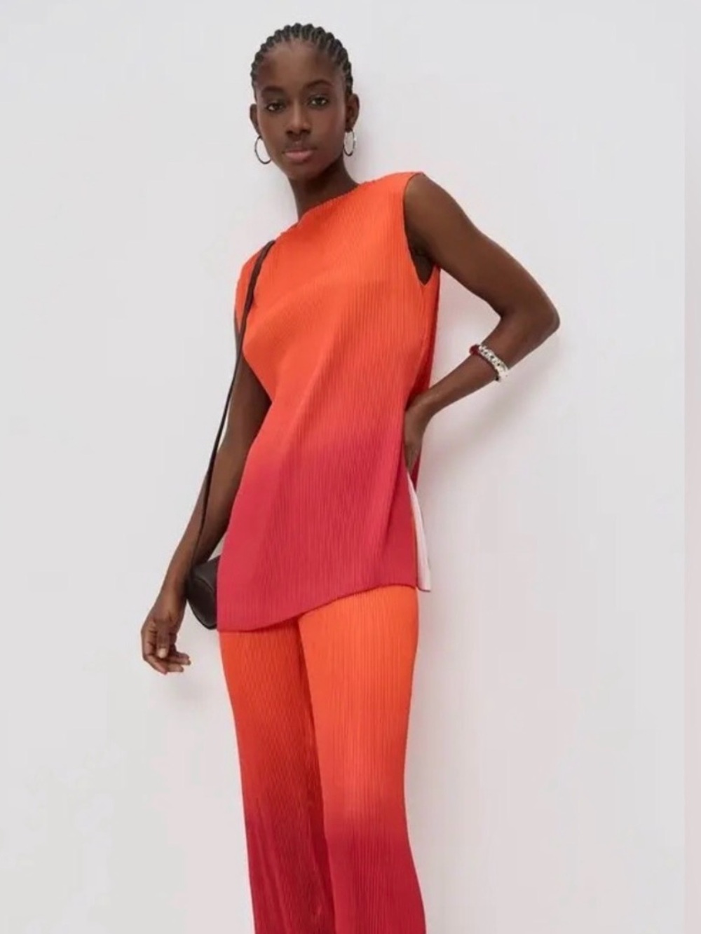 Andrea Iyamah Atti pleated top Orange Red Ombre